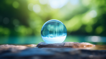 Glass Ball Resting on Rockの素材