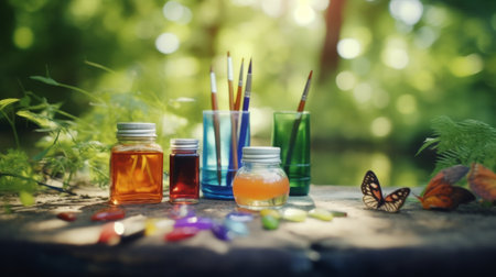 Assorted Bottles Filled With Liquid on a Tableの素材