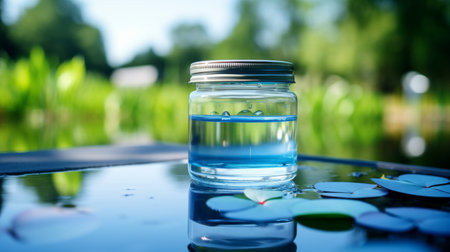 Jar Filled With Water and Plants on Top of a Tableの素材