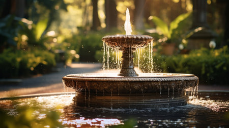 Water Fountain in the Middle of a Parkの素材