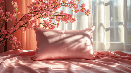 White Pillow Resting on Pink Bedの素材