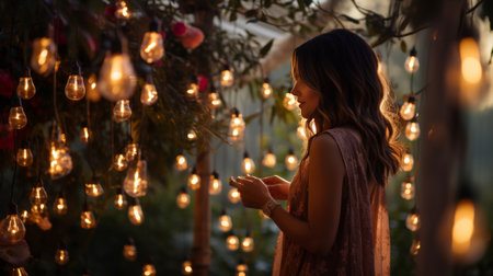 Woman Standing in Front of a Cluster of Lightsの素材