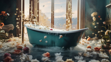 A Blue Bath Tub Filled With Bubblesの素材
