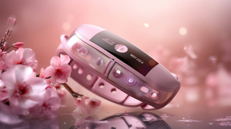 Cell Phone Resting on Table Beside Flowerの素材