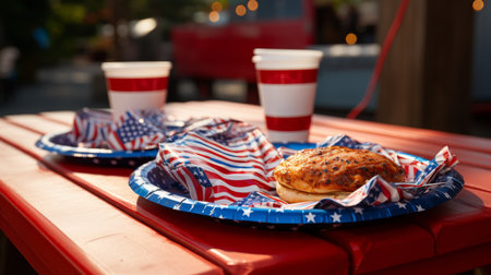 Plate of Pancakes With American Flagsの素材