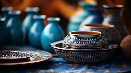 A Group of Vases on a Wooden Tableの素材