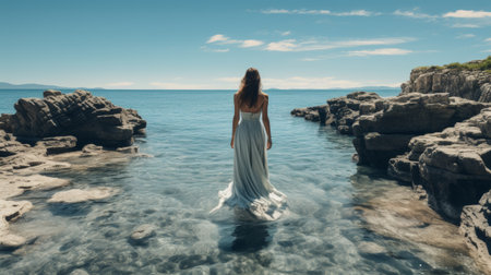 Woman in White Dress Standing in Waterの素材