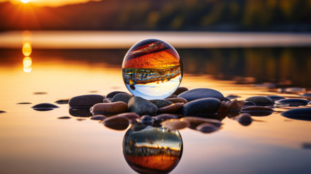 Glass Ball on Top of Pile of Rocksの素材