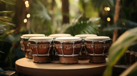 Group of Drums on Wooden Tableの素材