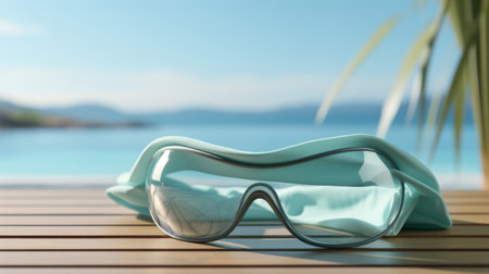 Goggles Sitting on Top of a Bedの素材