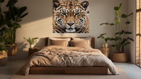 Well-arranged Bedroom With Neatly Made Bed and Wall Paintingの素材
