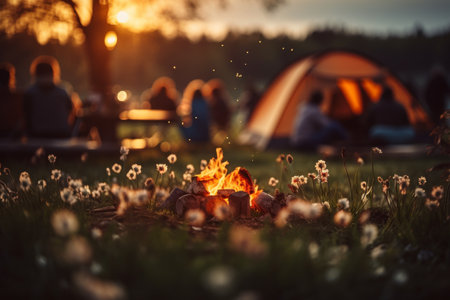 Group of Tents Set Up Next to a Treeの素材