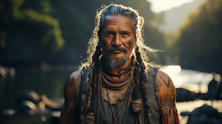 Man With Tattoos Sitting on the Groundの素材