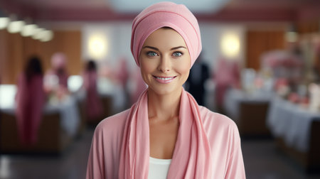 Woman Wearing Pink Turban Standing in Restaurantの素材