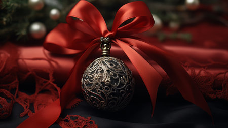 Christmas Ornament With Red Ribbon and Bowの素材