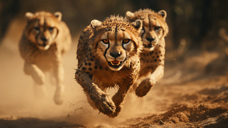 Group of Cheetah Running Across a Dirt Fieldの素材