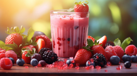 Fresh Strawberry and Lemon Smoothie on Tableの素材