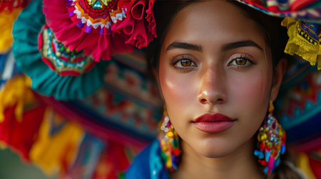 Woman Wearing Colorful Headdress and Scarfの素材