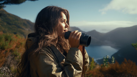 Woman Looking Through Binocularsの素材