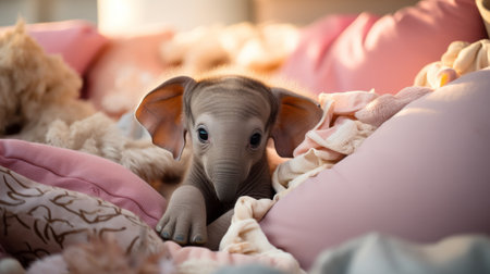 Dog Laying on Top of Bed Under Blanketの素材
