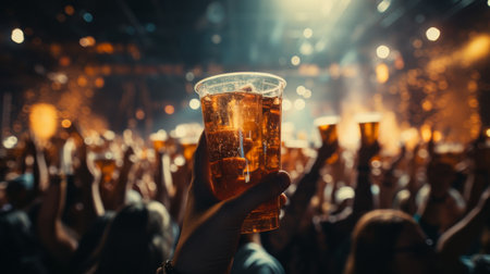 Person Holding Glass of Beer in Front of Crowdの素材