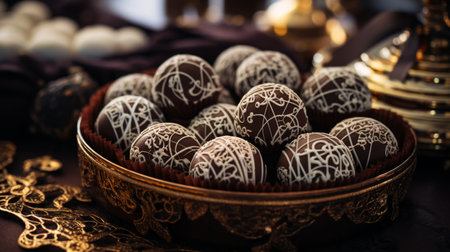 Wooden Plate Topped With Chocolate Covered Trufflesの素材