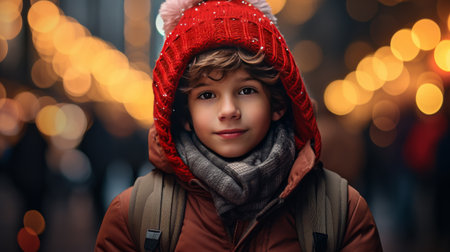 Young Boy in Red Hat and Scarfの素材