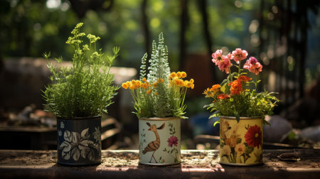 Group of Vases Filled With Flowers and Plantsの素材
