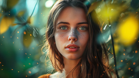 Close Up of a Woman With Blue Eyesの素材