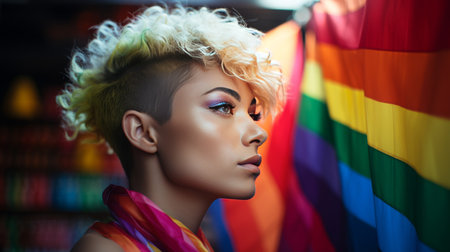 Woman With Blonde Hair and Rainbow Scarfの素材