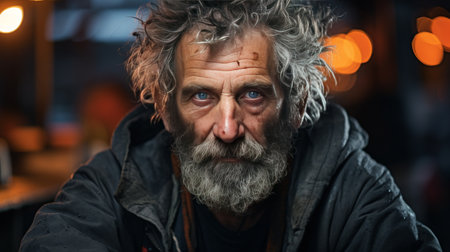 Man With Grey Hair and Beard in Black Jacketの素材