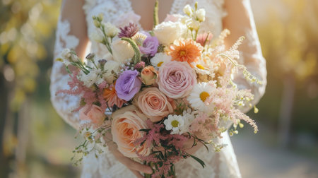 Bride Holding Bouquet of Flowersの素材