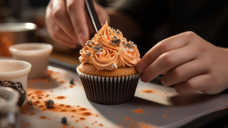 Cupcake With Frosting and Flowers on Plateの素材