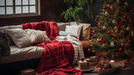 Living Room With Christmas Tree in the Cornerの素材