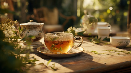 Table With Glass of Teaの素材