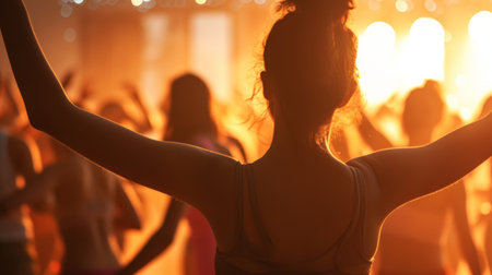 Woman Dancing With Arms Raisedの素材