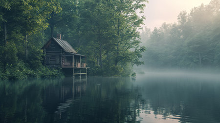 House on a Lake Surrounded by Treesの素材