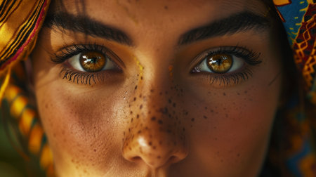 Woman Wearing Colorful Headdress and Hatの素材