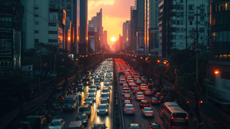 Busy City Street Filled With Traffic and Tall Buildingsの素材
