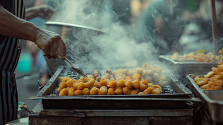 Man Cooking Food on Grillの素材