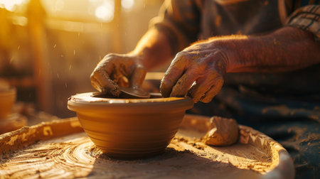 Person Making a Vase on a Pottery Wheelの素材