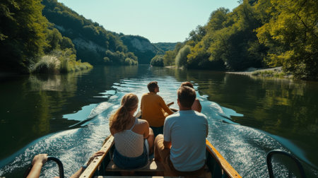 Group of People Riding on the Back of a Boatの素材