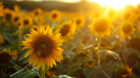 Field of Sunflowers During Sunsetの素材