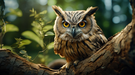 Owl Sitting on Tree Branchの素材