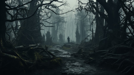Man Standing in the Middle of a Forestの素材