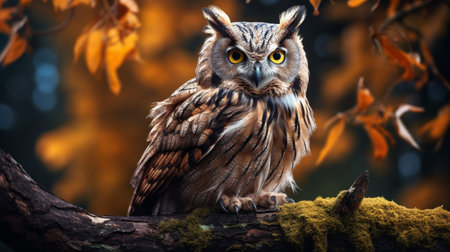 Owl Sitting on Tree Branchの素材