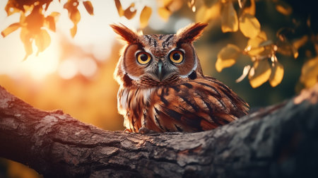 Owl Sitting on Tree Branchの素材