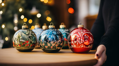 Row of Christmas Ornaments on Shelfの素材