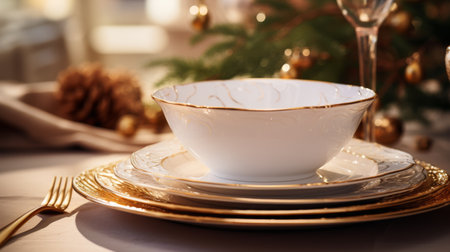 White and Gold Plate With Bowl on Itの素材