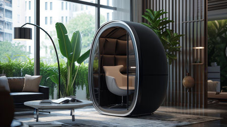 A Spacious Living Room With Furniture and a Large Windowの素材